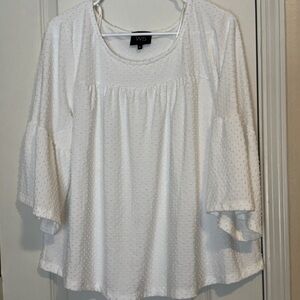 W5 White Textured Flutter-Sleeve Tunic Top